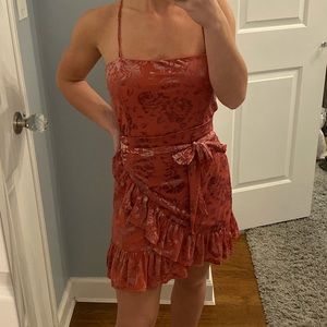 Free People Velvet Ruffle Floral Dress In Rose